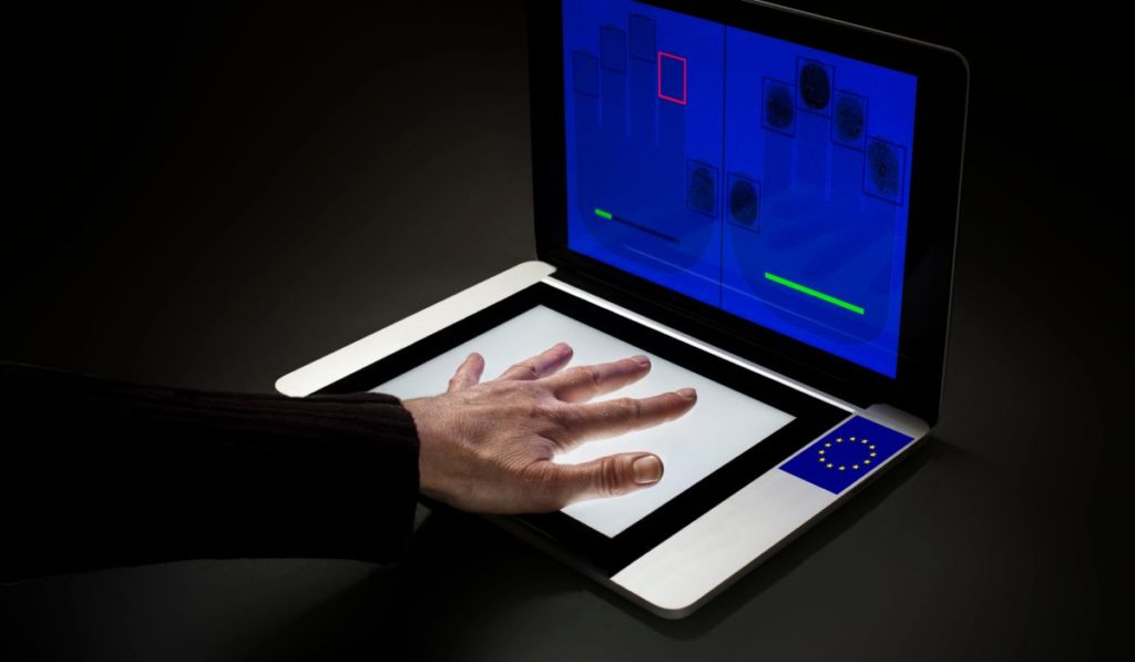 The taking of fingerprints for biometric documents