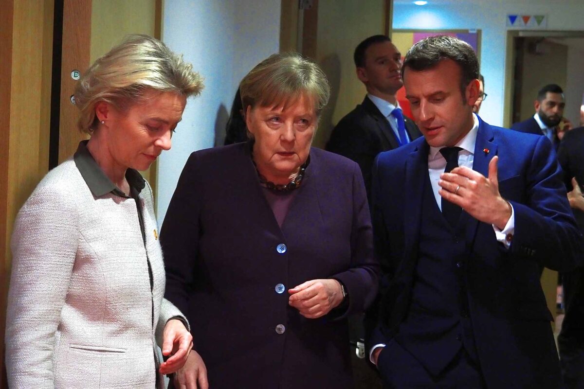 Ms Ursula von der Leyen, President of the European Commission, Ms Angela Merkel, German Federal Chancellor, Mr Emmanuel Macron, President of France