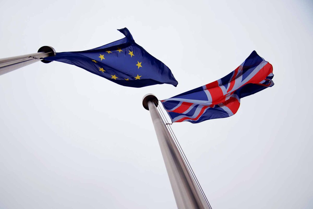 UK-British and European flags in Brussels