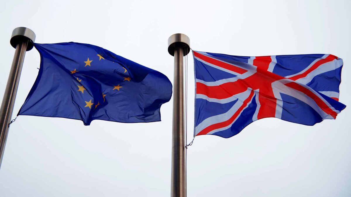 UK-British and European flags in Brussels