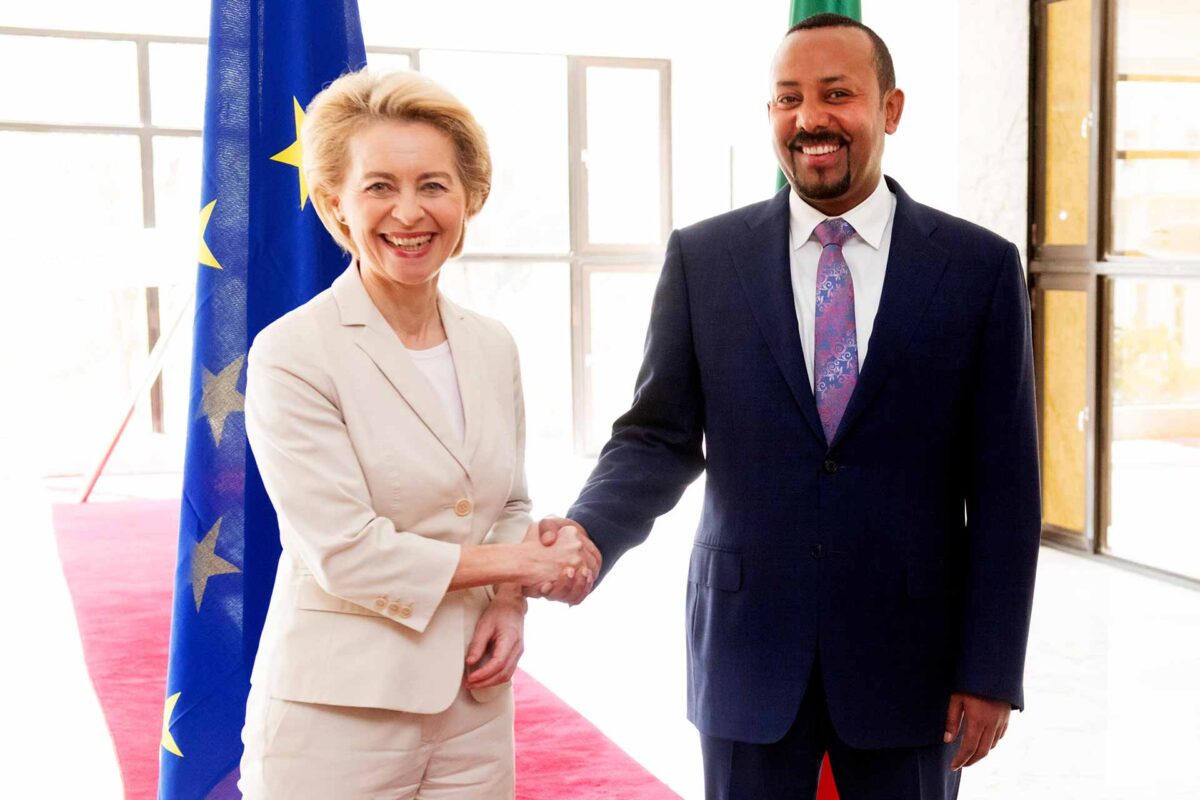 Handshake between Abiy Ahmed, Ethiopian Prime Minister, on the right, and Ursula von der Leyen