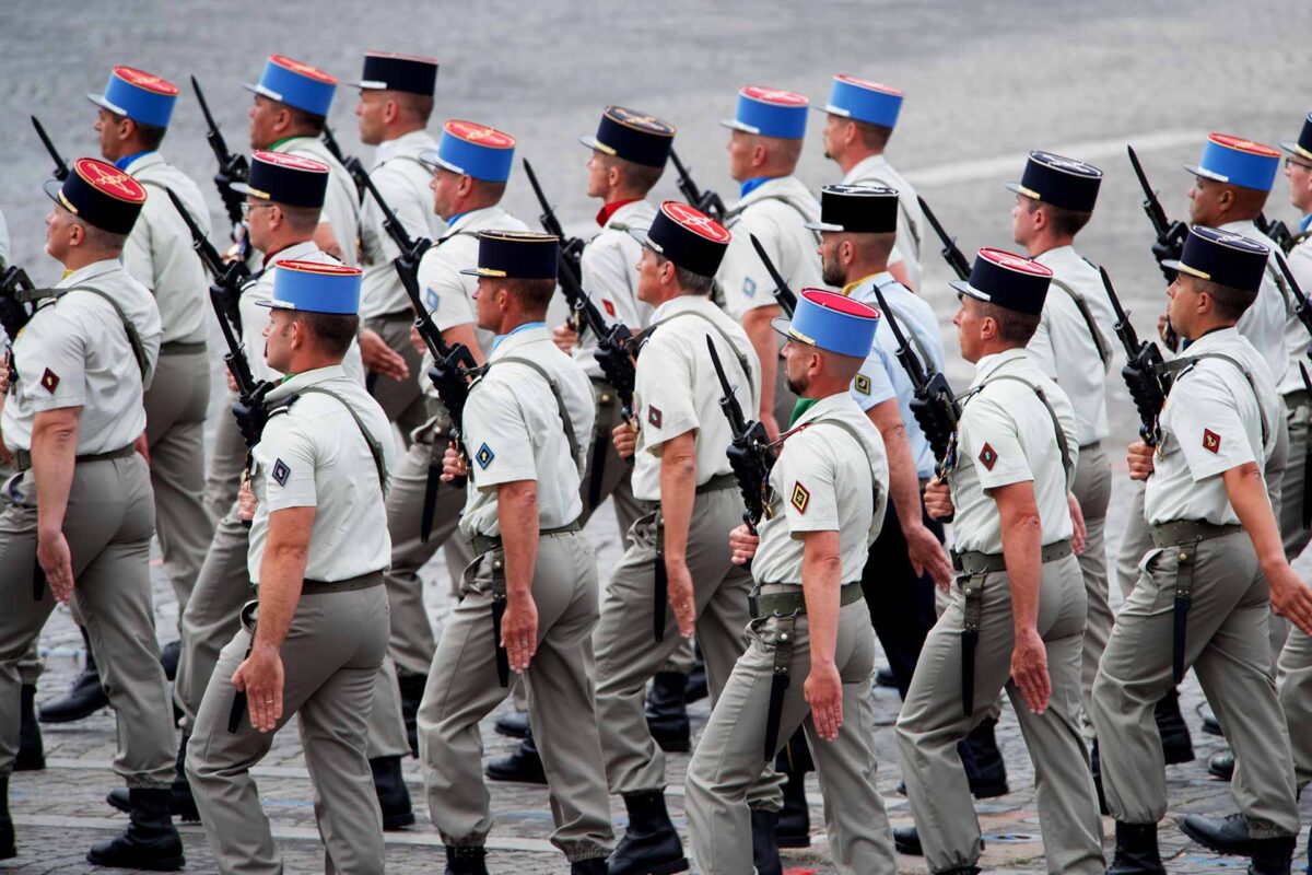 Bastille Day military parade down the Champs-Elysees avenue in Paris