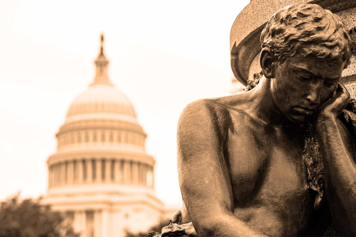 Capitol building USA Washington DC man-statue