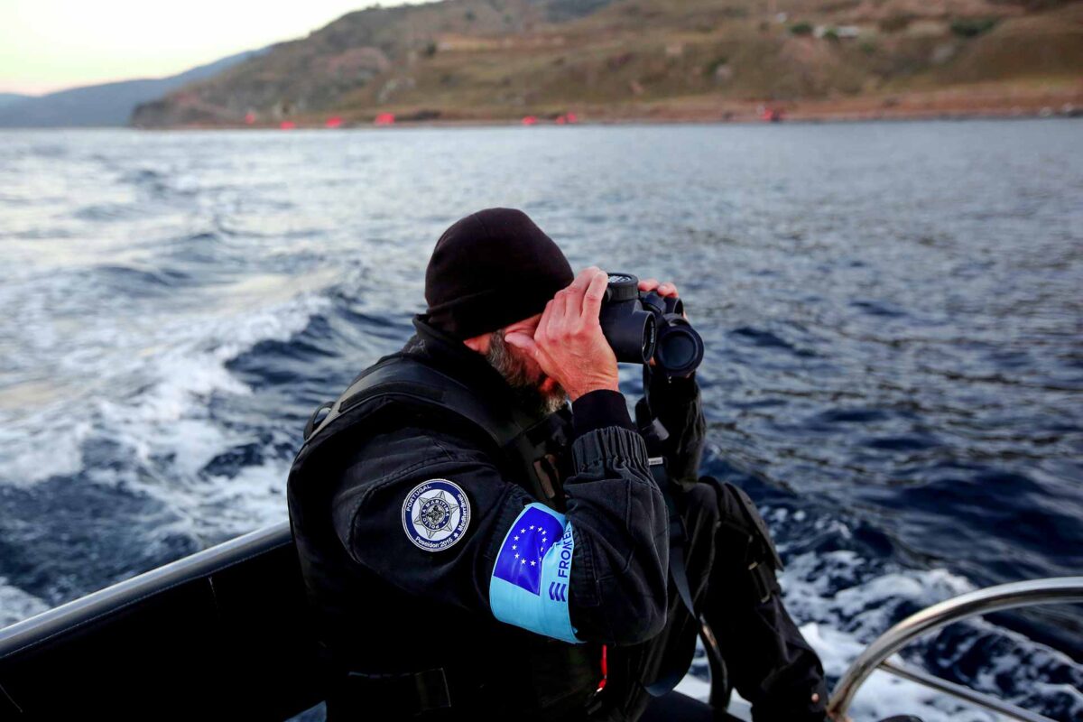 Frontex agency, during on a patrol on board in Greek island of Lesbos